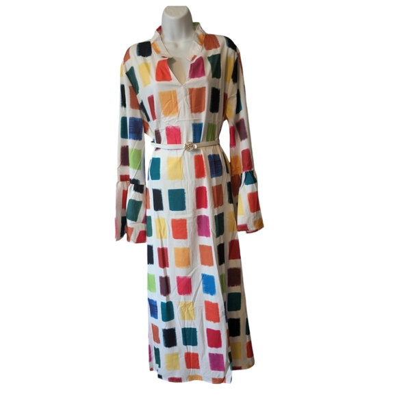 New Long Sleeve Printed Maxi Shift Dress Tunic Style Side Slits Sz.XXL - Picture 4 of 10